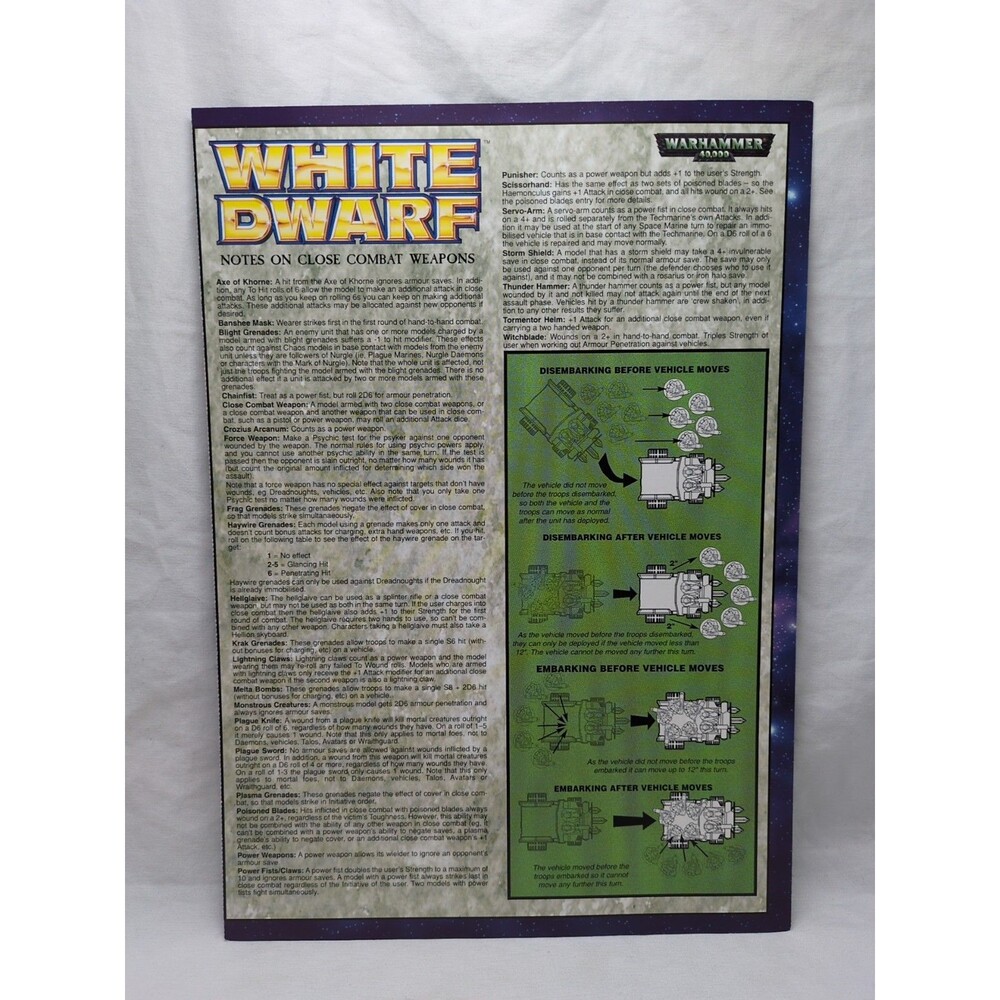 White Dwarf Warhammer 40k Close Combat Weapons/Range Charts